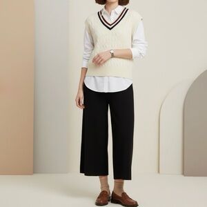 Ann Taylor Black Wide Leg Sweater Cropped Pants Size XXL Elastic Waist Pull On